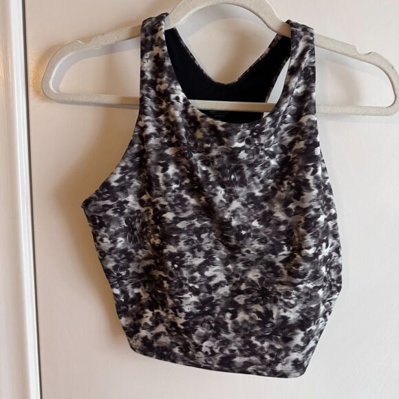 Athleta Conscious Train Crop Bra A-C Size M Racerback EUC Opaline Floral Black - Picture 2 of 4
